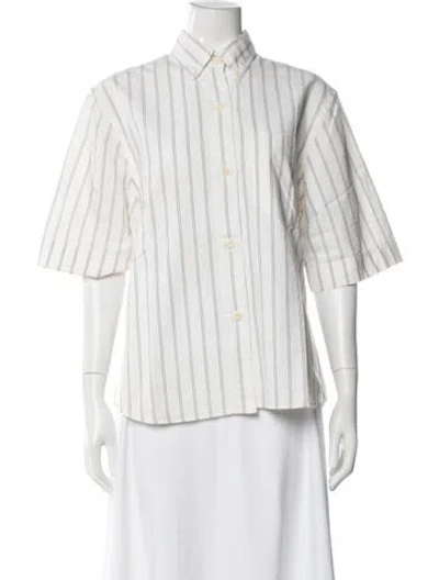 Pre-owned Margaret Howell Striped Short Sleeve Button-up Top In Silver