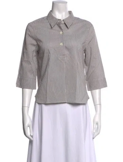 Pre-owned Margaret Howell Striped Three-quarter Sleeve Button-up Top In Blue/white