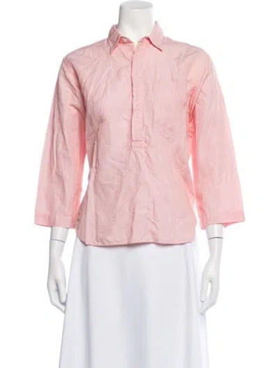 Pre-owned Margaret Howell Striped Three-quarter Sleeve Button-up Top In Pink