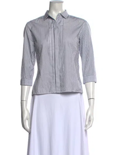 Pre-owned Margaret Howell Striped Three-quarter Sleeve Button-up Top In White