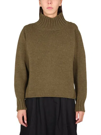 Margaret Howell Turtleneck Sweater With Ribbed Collar In Brown