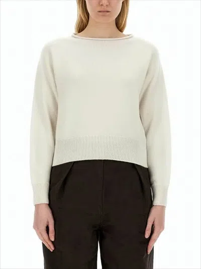 Margaret Howell White Cashmere-cotton Blend Sweater With Boat Neckline