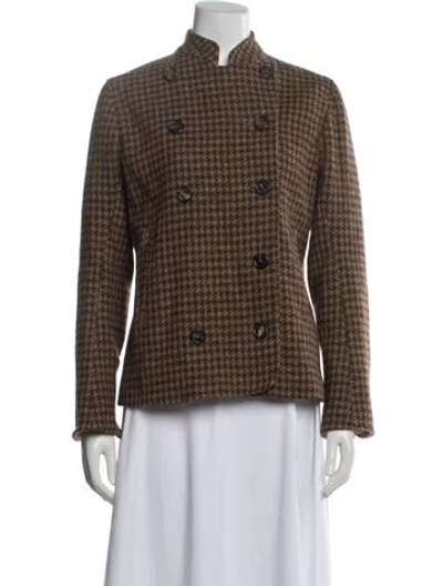 Pre-owned Margaret Howell Wool Houndstooth Print Blazer In Brown