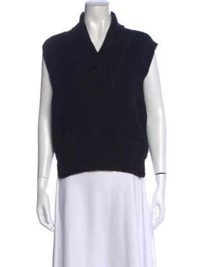 Pre-owned Margaret Howell Wool V-neck Top W/ Tags In Black