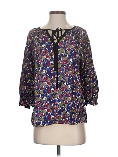 Pre-owned Margaret O'leary 3/4 Sleeve Blouse In Blue