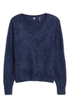 Margaret O'leary Brushed Cashmere V-neck Sweater In Blue
