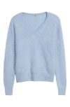 Margaret O'leary Brushed Cashmere V-neck Sweater In Blue