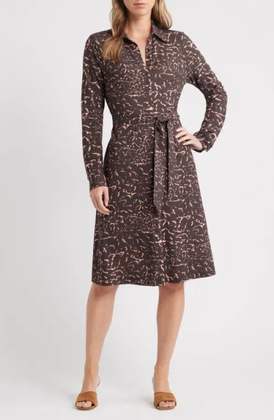 Margaret O'leary Cassandra Tie Belt Long Sleeve Shirtdress In Brown
