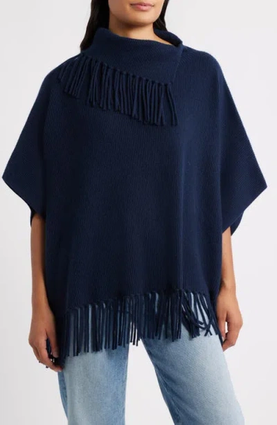 Margaret O'leary Fringe Trim Cashmere Poncho In Blue