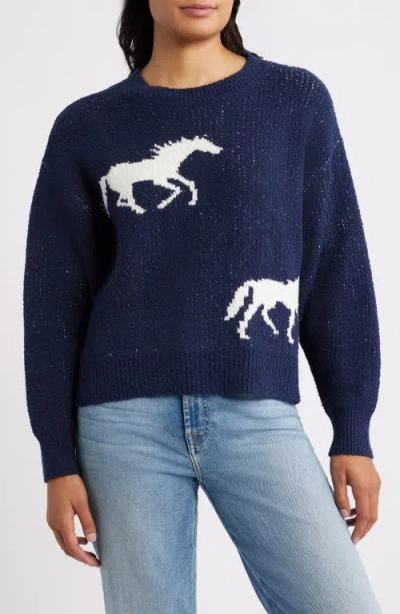 Margaret O'leary Horse Jacquard Sweater In Blue