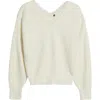 Margaret O'leary Lace Accent Cotton Blend V-neck Sweater In Neutral