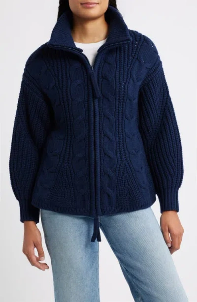 Margaret O'leary Leigh Merino Wool Zip-up Cardigan In Blue