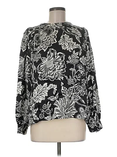 Pre-owned Margaret O'leary Long Sleeve Silk Top Black Mock Neckline Tops
