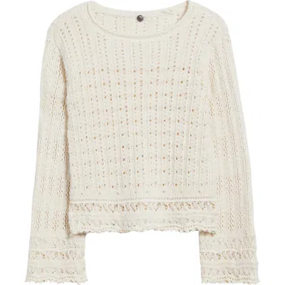 Margaret O'leary Mixed Open Stitch Cotton Sweater In Ivory