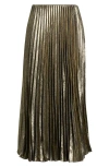 Margaret O'leary Pleated Metallic Midi Skirt In Green