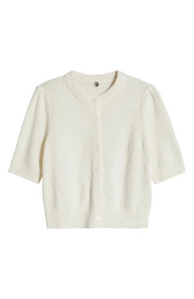 Margaret O'leary Pleated Short Sleeve Cotton Blend Cardigan In Ivory