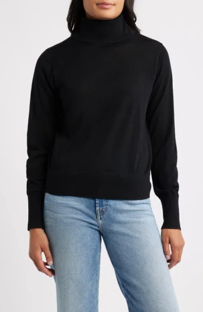 Margaret O'leary Turtleneck Merino Wool Blend Sweater In Black
