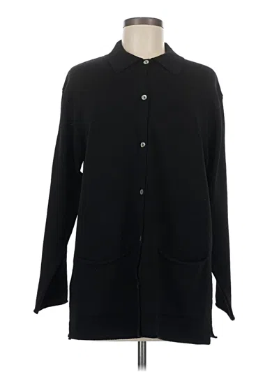 Pre-owned Margaret O'leary Wool Cardigan Sweater In Black
