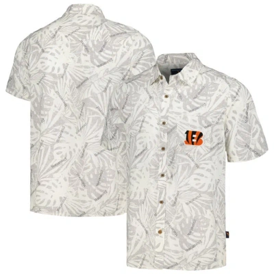 Margaritaville Cream Cincinnati Bengals Sand Washed Monstera Print Party Button-up Shirt