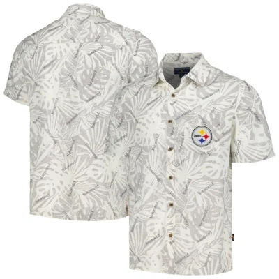 Margaritaville Cream Pittsburgh Steelers Sand Washed Monstera Print Party Button-up Shirt