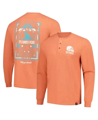 Margaritaville Men's Coral Cleveland Browns Five O'clock Henley Long Sleeve T-shirt In Multi