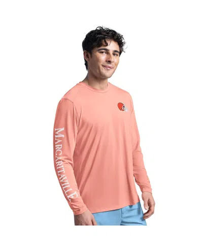 Margaritaville Men's Coral Cleveland Browns Rock Harbor Long Sleeve Rashguard Top In Pink