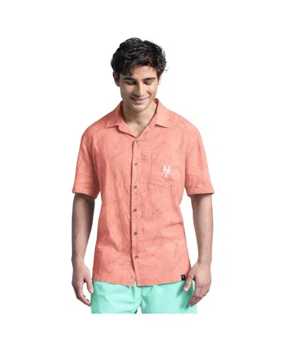 MARGARITAVILLE MEN'S CORAL NEW YORK METS LINEN PARTY BUTTON-UP SHIRT