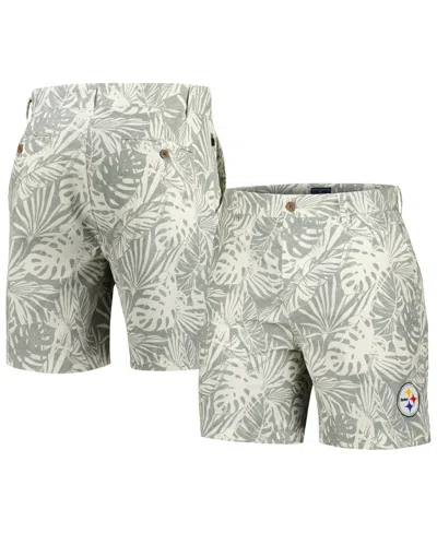 Margaritaville Men's Gray Pittsburgh Steelers Sandwashed Monstera Print Amphib Shorts In Black