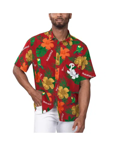 Margaritaville Men's Philadelphia Phillies Island Life Floral Party Button-up Shirt In Red