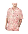 Margaritaville Tan San Francisco 49ers Sand Washed Monstera Print Party Button-up Shirt In Red
