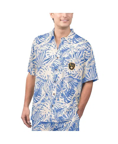Margaritaville Men's Royal Milwaukee Brewers Monstera Print Party Button-up Shirt