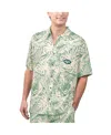 Margaritaville Tan Philadelphia Eagles Sand Washed Monstera Print Party Button-up Shirt In Tan