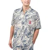 Margaritaville Men's Navy Boston Red Sox Monstera Print Party Button-up Shirt In Navy