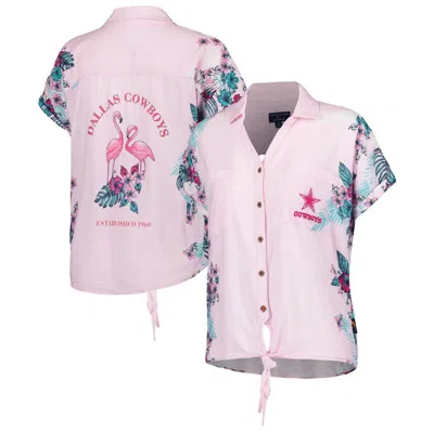 Margaritaville Pink Dallas Cowboys Stadium Tie-front Button-up Shirt