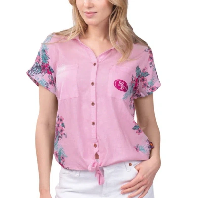 Margaritaville Pink San Francisco 49ers Stadium Tie-front Button-up Shirt