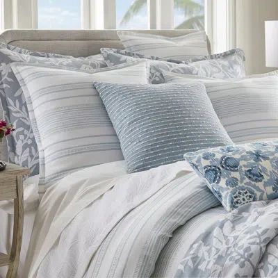 Margaritaville Saltwater Duvet Set – White & Pale Blue Cotton | 1 Duvet Cover + Euro Shams | Inserts Not Included
