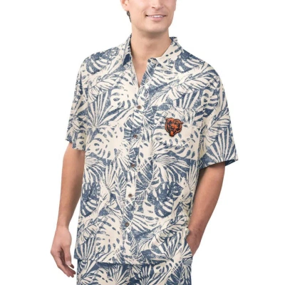 Margaritaville Tan Chicago Bears Sand Washed Monstera Print Party Button-up Shirt In Cream