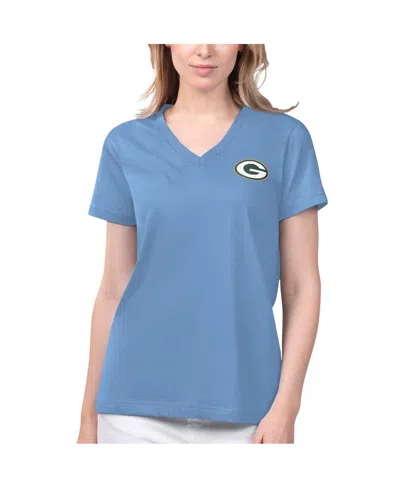 Margaritaville Women's Blue Green Bay Packers Game Time V-neck T-shirt In Poppy