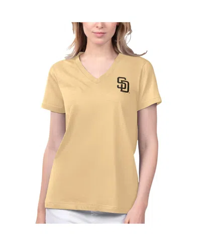 Margaritaville Women's  Gold San Diego Padres Game Time V-neck T-shirt In Burgundy