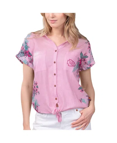 MARGARITAVILLE WOMEN'S MARGARITAVILLE PINK KANSAS CITY CHIEFS STADIUM TIE-FRONT BUTTON-UP SHIRT