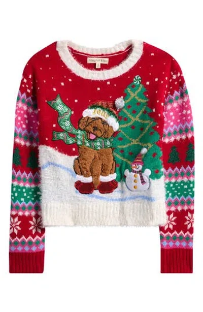 Margaux And Lexi Kids' Christmas Dog Sweater In Red