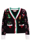 Margaux And Lexi Kids' Christmas Patch Pocket Cardigan In Black