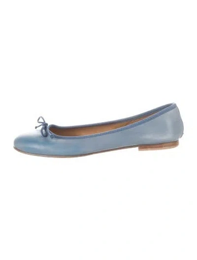 Pre-owned Margaux Leather Bow Accents Ballet Flats In Blue
