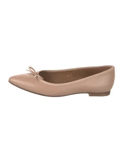 Pre-owned Margaux Leather Bow Accents Ballet Flats In Neutral