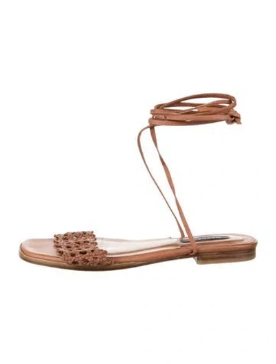 Pre-owned Margaux Leather Braided Accents Gladiator Sandals In Neutral