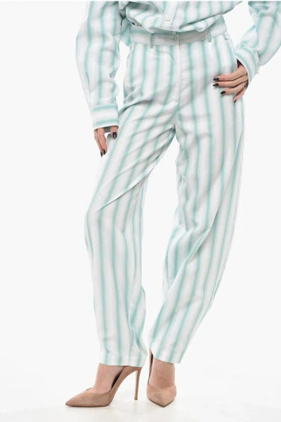 Margaux Lonnberg Balanced-striped Cotton Trousers With Belt Loops In White