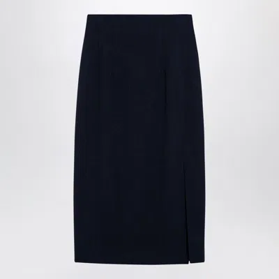 Margaux Lonnberg High Waist Navy Wool-blend Midi Skirt In Blue