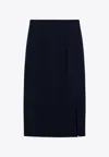 Margaux Lonnberg High Waist Navy Wool-blend Midi Skirt In Navy