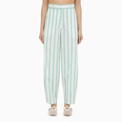 MARGAUX LONNBERG STRIPED COTTON TROUSERS FOR WOMEN IN GREEN