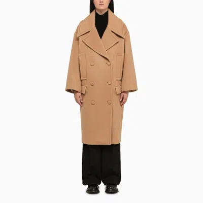 MARGAUX LONNBERG WOMEN'S CAMEL OVERSIZED DOUBLE-BREASTED MAXI JACKET FOR FW23